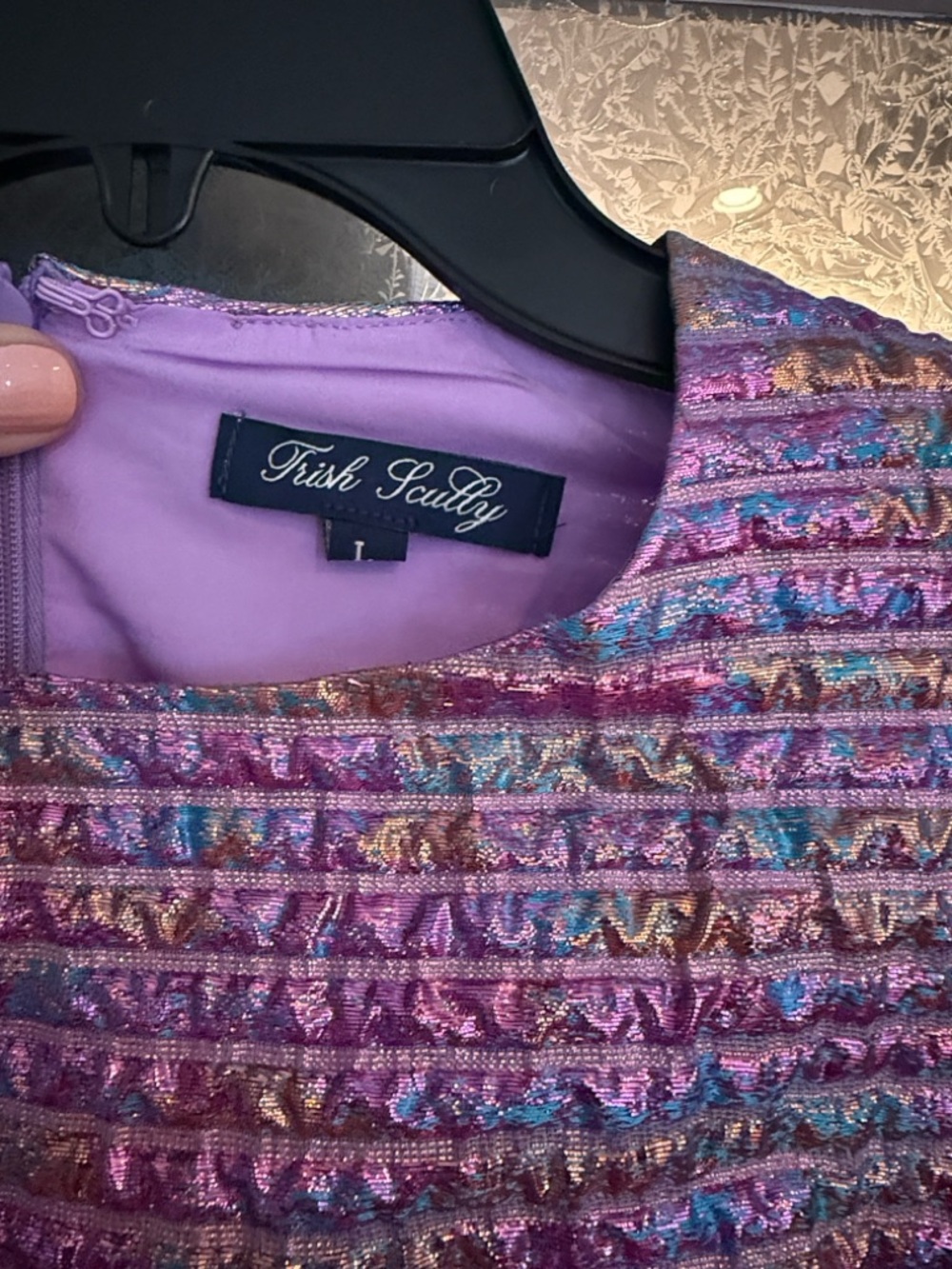 Purple Metallic Puff-Sleeve Midi Dress - Picture 2 of 6